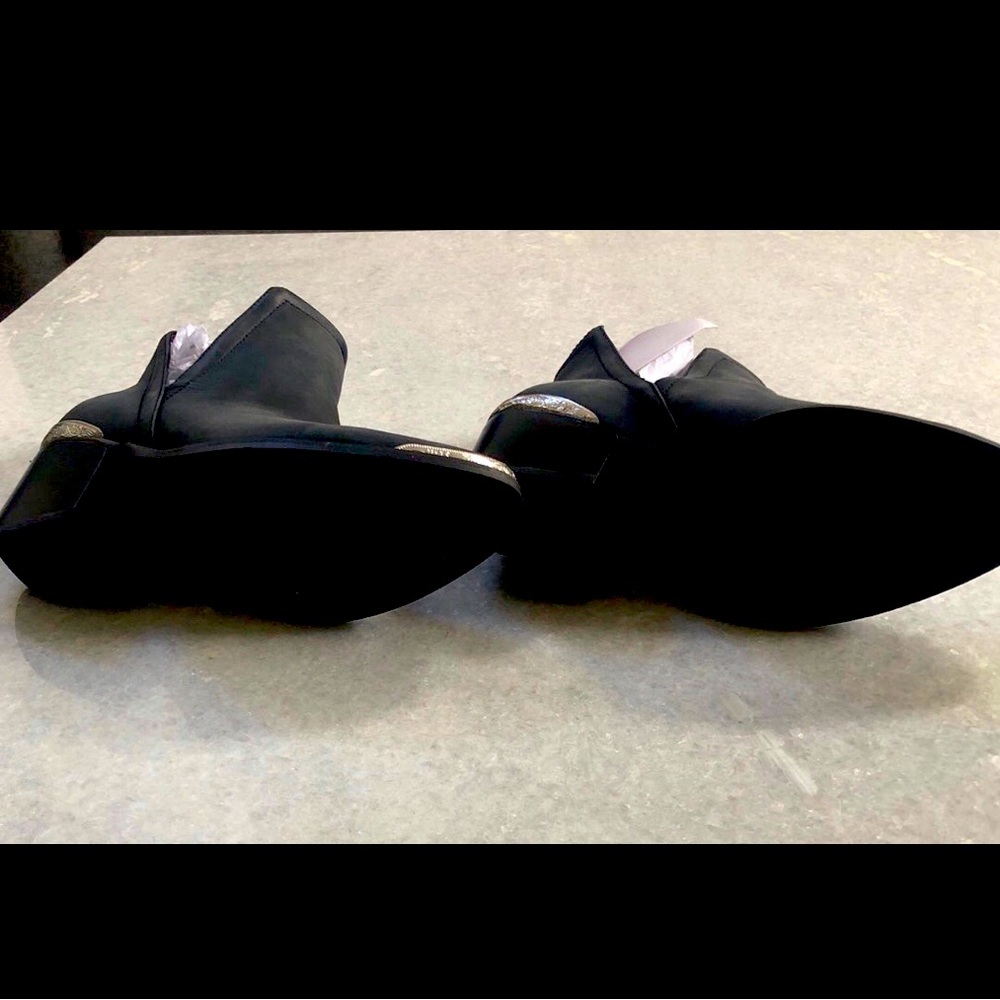 Jeffrey Campbell black/ grey leather booties with sliver studs on two and heal